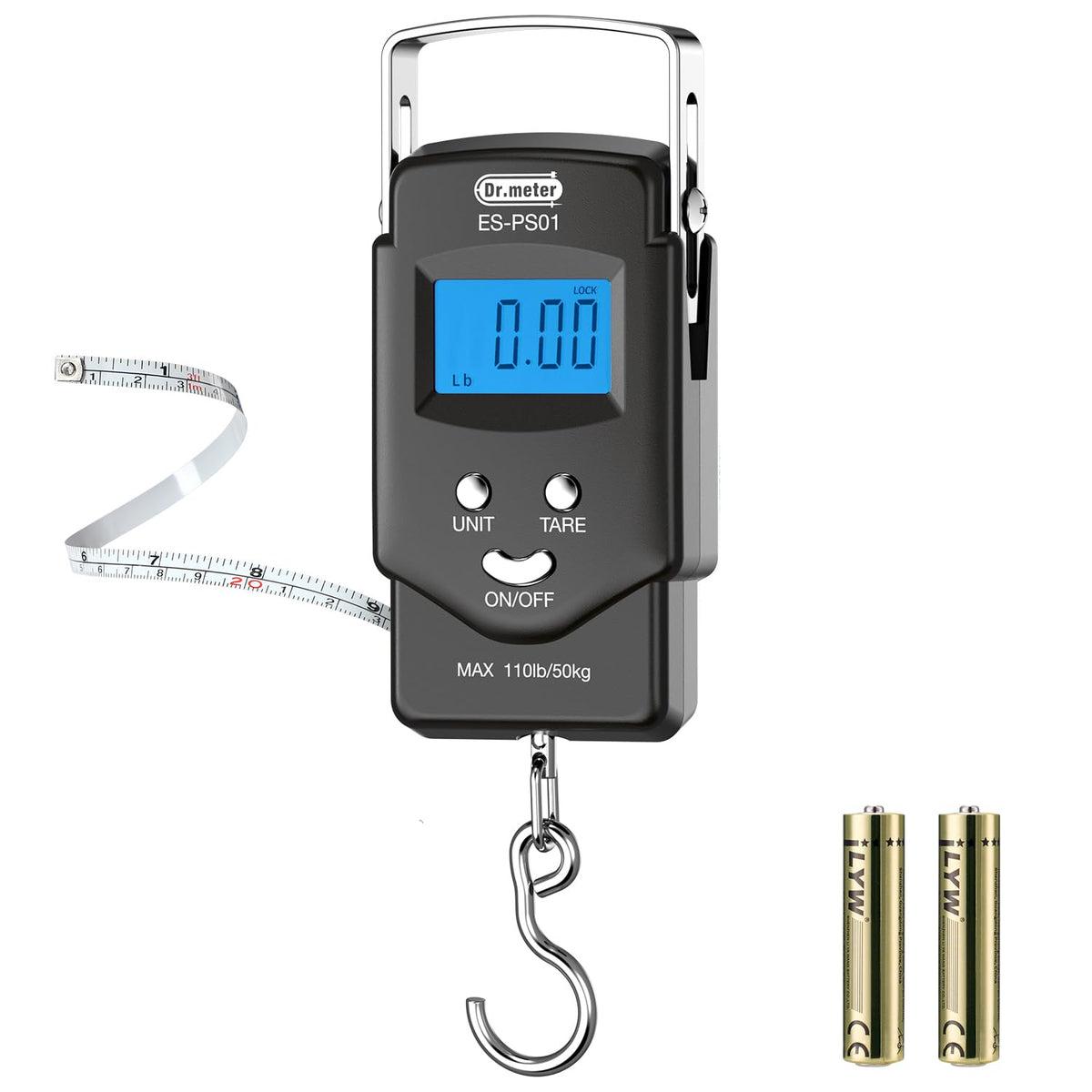 Dr. Meter Digital Fish Scale with Measuring Tape, 110 lb/50 kg
