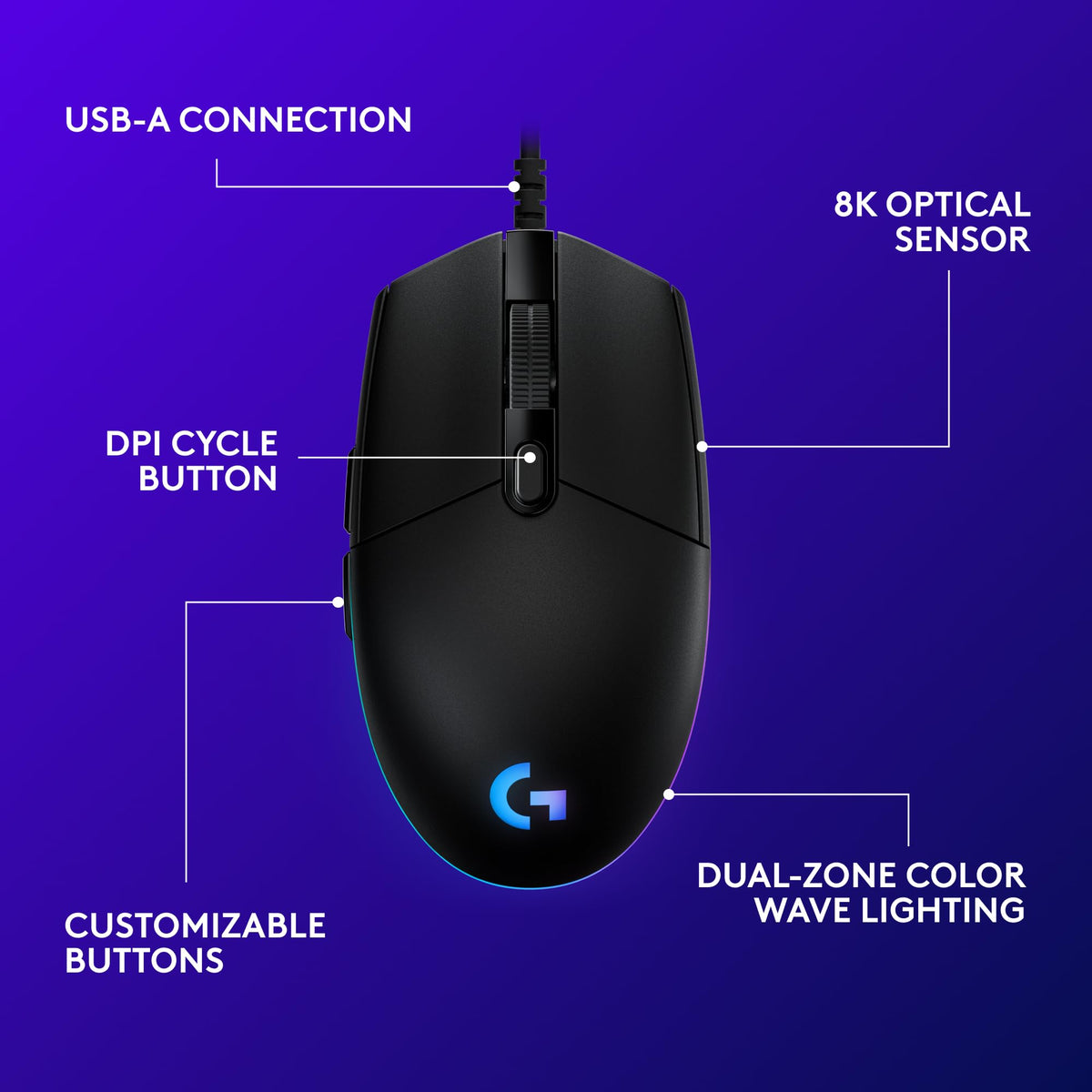 Logitech G203 Wired Gaming Mouse, Black