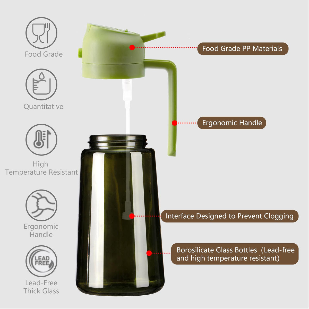 SWEET VIEW Glass Olive Oil Dispenser & Sprayer, 470 ml (2 Pack)