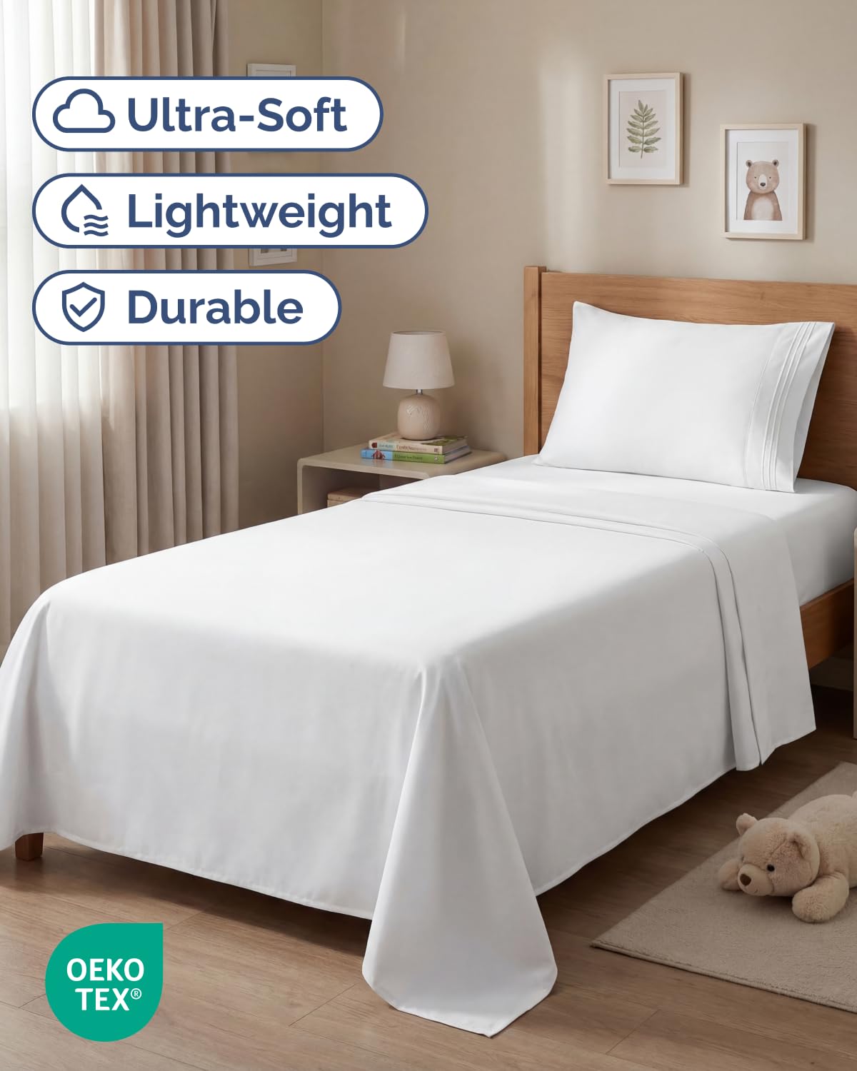CGK Unlimited Brushed Microfibre Sheet Set, Twin, White, 3 Pieces