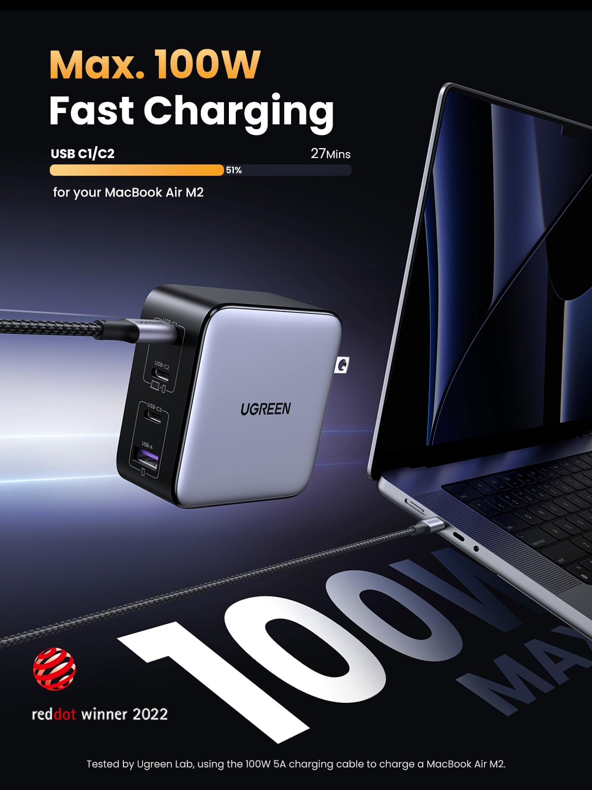 UGREEN Nexode 100W USB-C Charger, 4-Port, Black