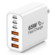65W 6-Port USB-C Charger Block, Multi-Device Fast Charger