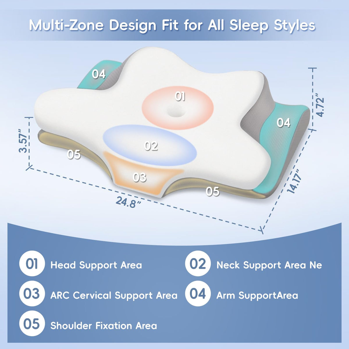 Missleep Contour Memory Foam Cervical Pillow, 2 Heights, White