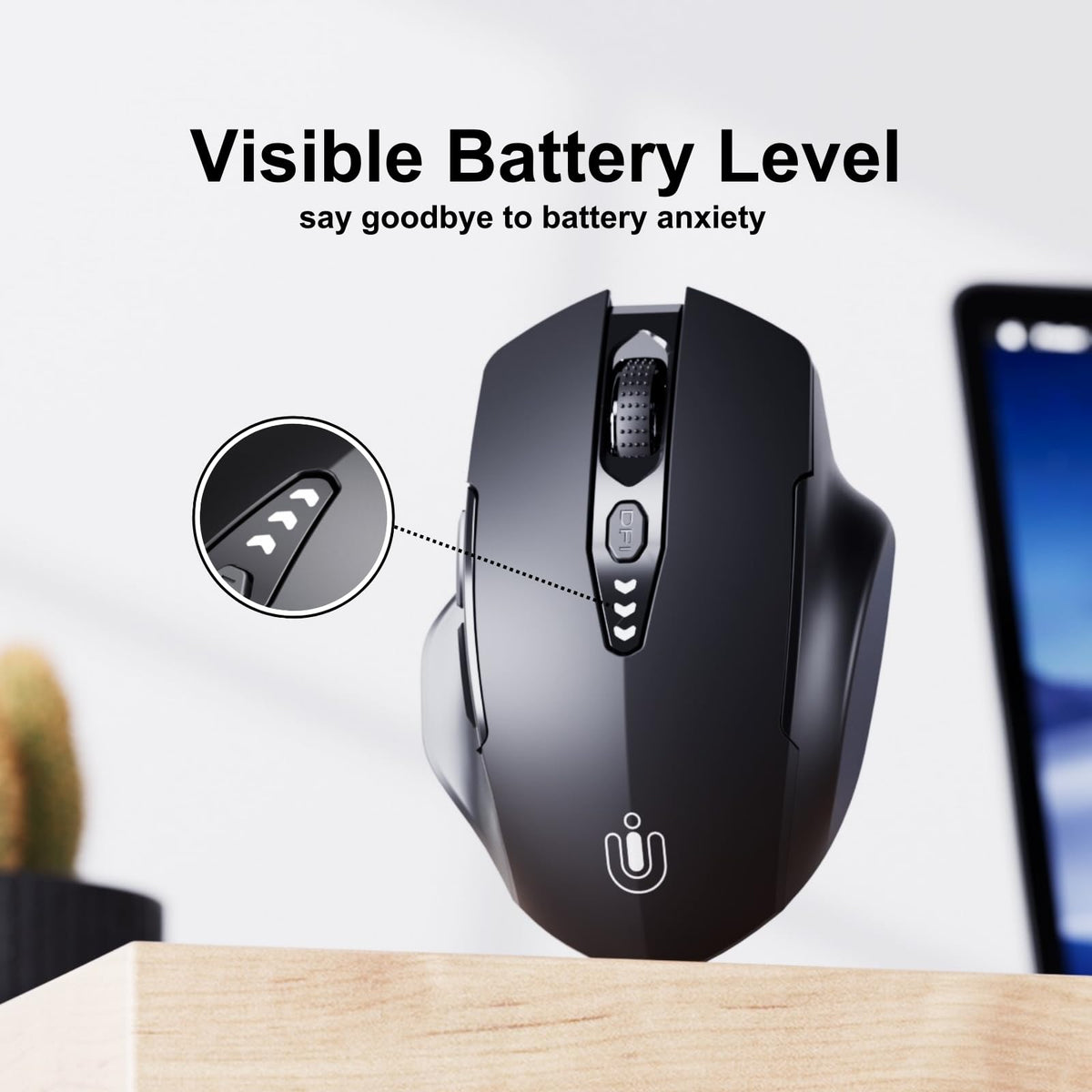 Rechargeable Bluetooth Wireless Mouse, Tri-Mode, Adjustable DPI, Black