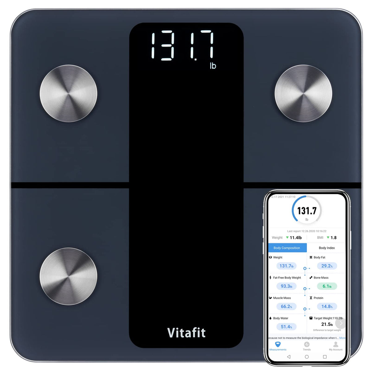 Vitafit Smart Weight Scale, Body Composition, 400 lb, Black