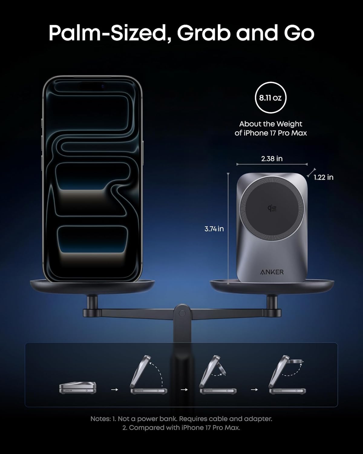 Anker Prime 3-in-1 Charging Station, 25W Qi2.2 Foldable Charger