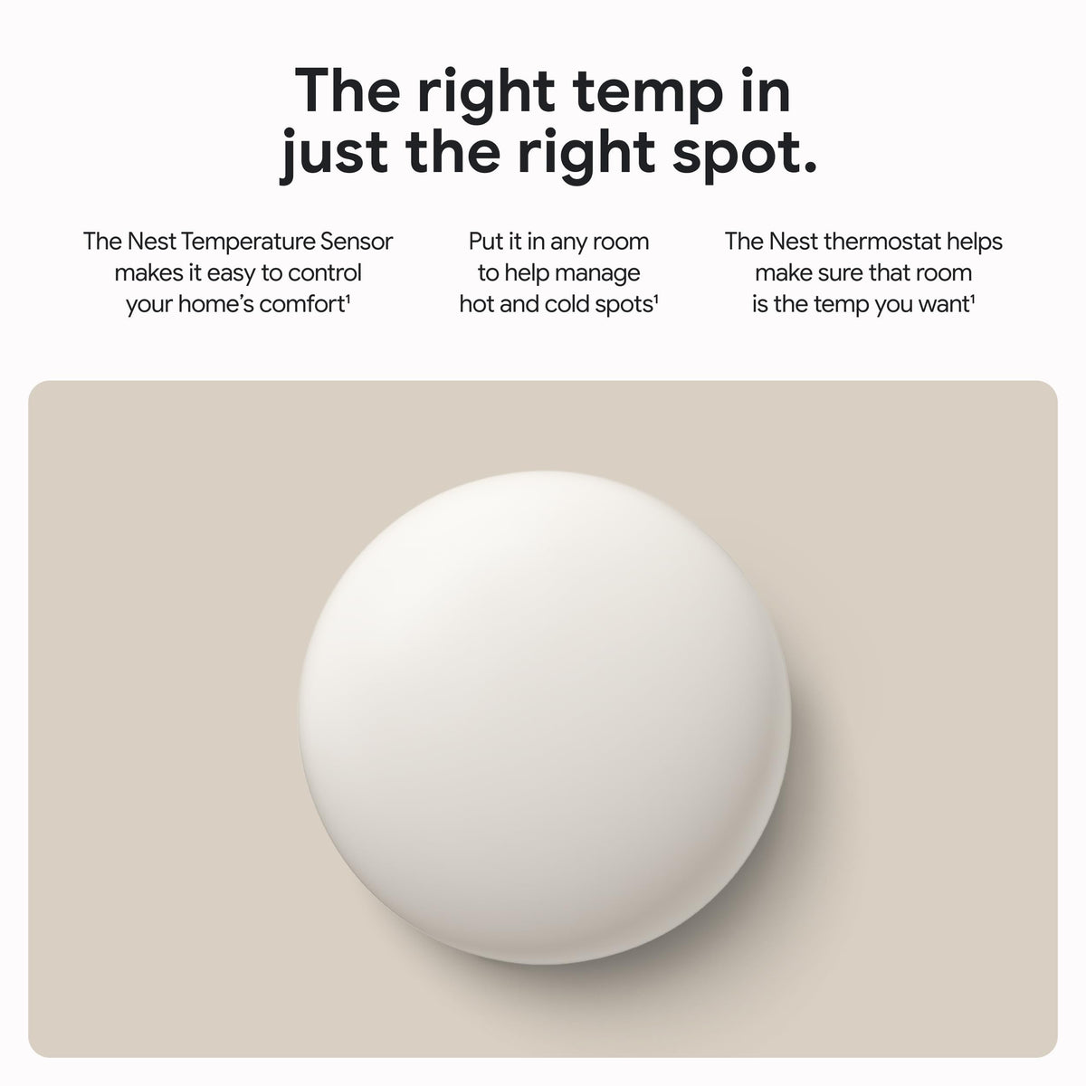 Google Nest Temperature Sensor, 2nd Gen, Porcelain, 1-Pack