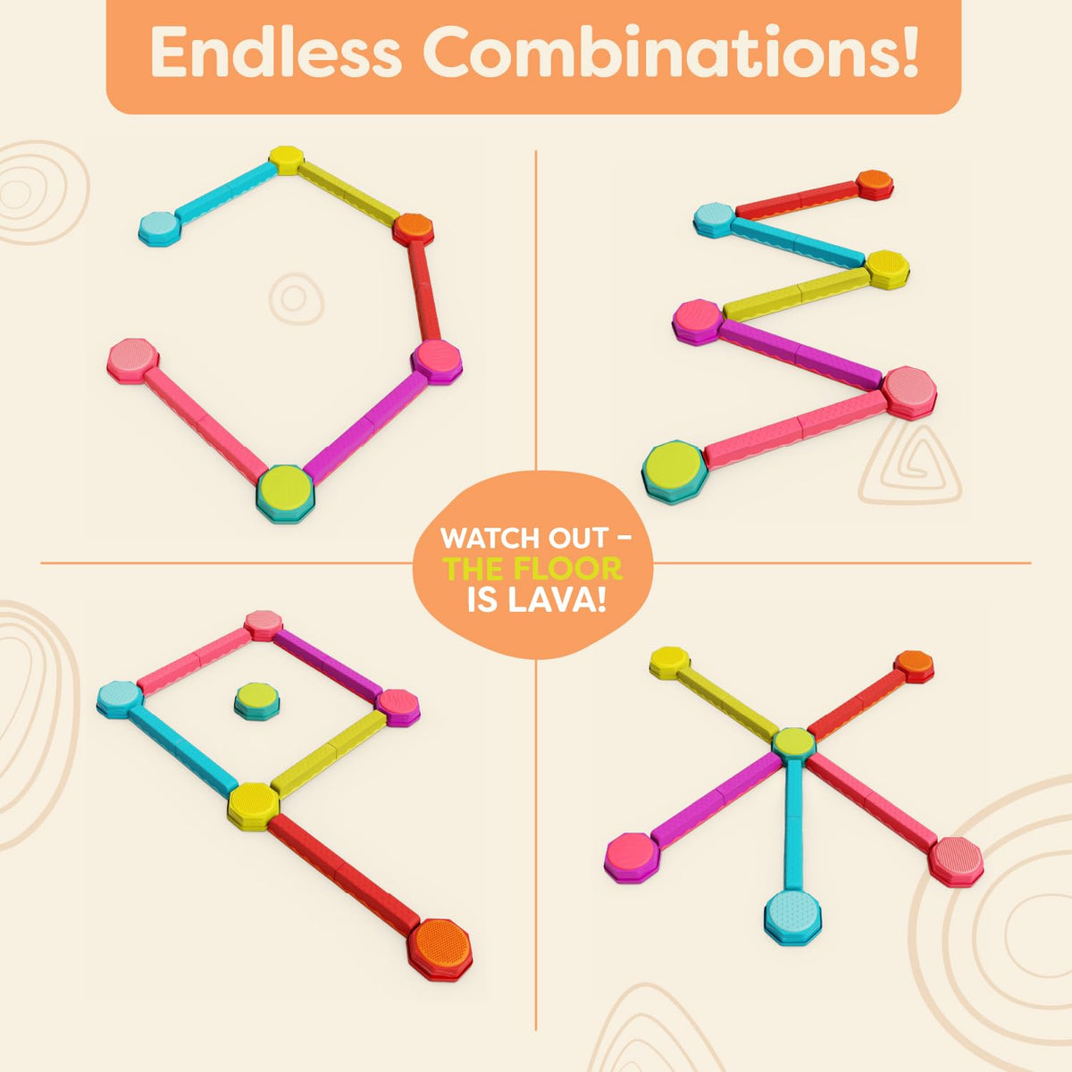 B. toys Balance Beam Set, 10 Beams & 6 Stepping Stones, Rainbow