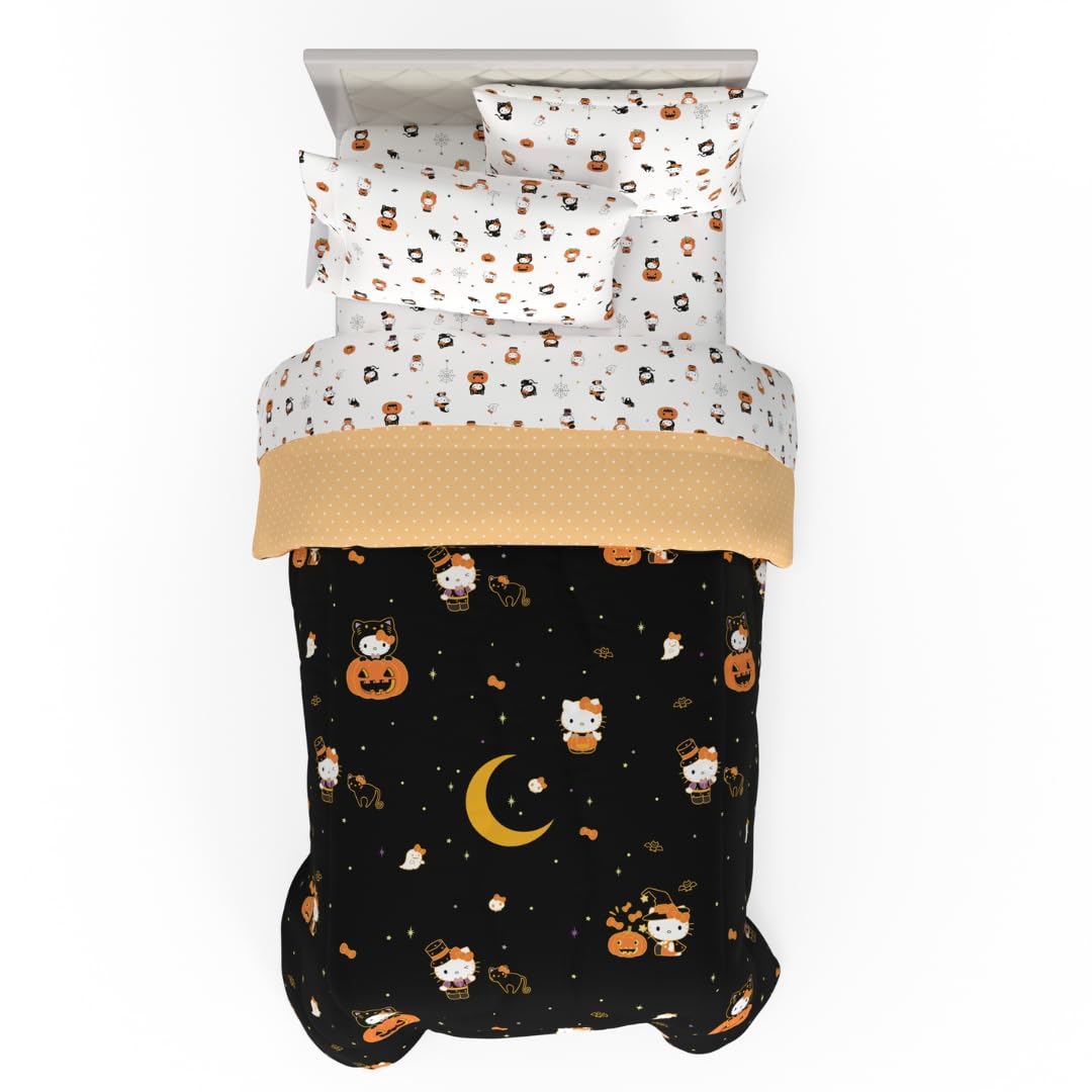 Sanrio Hello Kitty Pumpkin Twin Bed Set, 4 Piece Comforter/Sheets