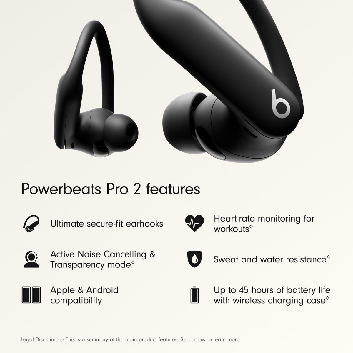 Beats Powerbeats Pro 2 Wireless Earbuds, Noise Cancelling, Jet Black