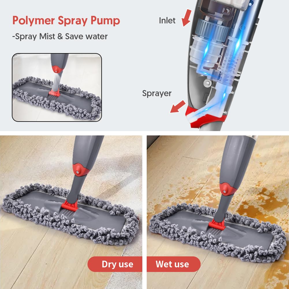 Domi-Patrol Spray Mop with 3 Washable Pads, Gray