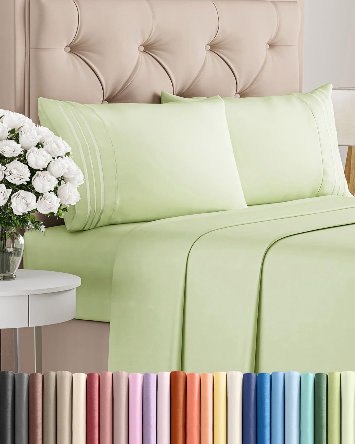 CGK Unlimited Brushed Microfibre Sheet Set, Queen, Light Sage Green