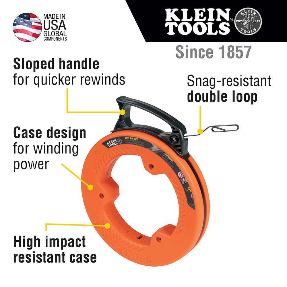 Klein Tools 56331 50-Foot Electrical Fish Tape, 1/8-Inch