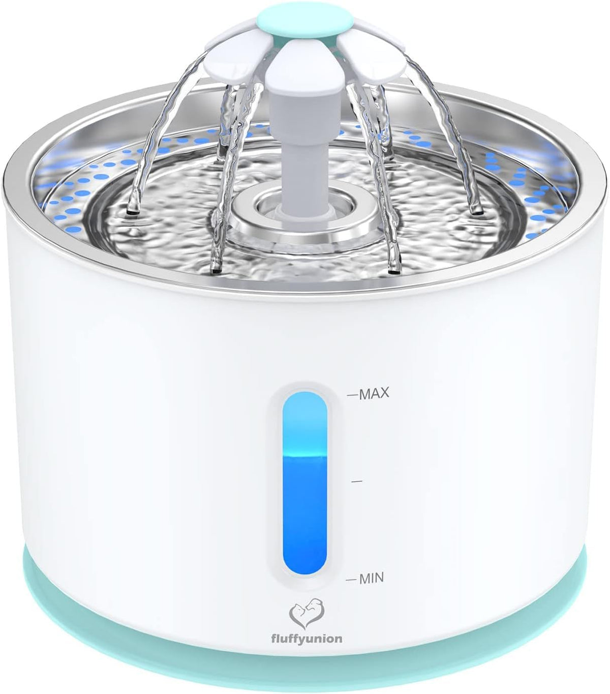 FluffyUnion Stainless Steel Lid Cat Water Fountain, 2.4 L