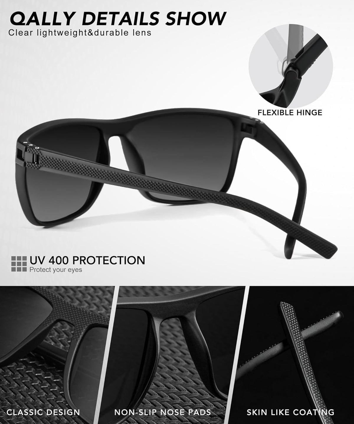 Qally Polarized Sunglasses for Men, Black/Dark Green/Tawny