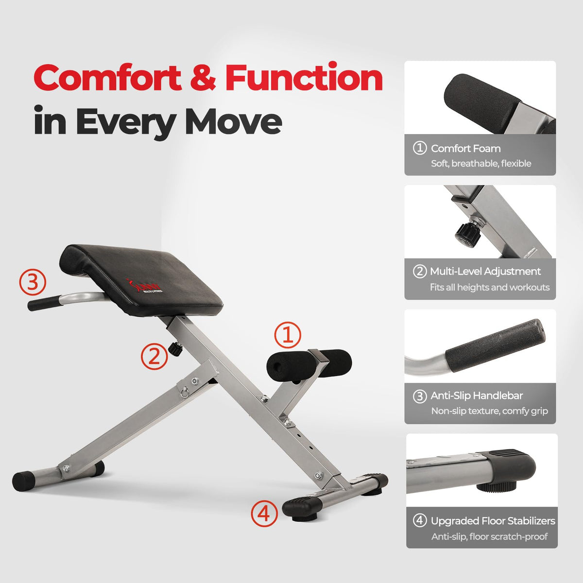 Sunny Health & Fitness Foldable Roman Chair, 45-Degree Bench