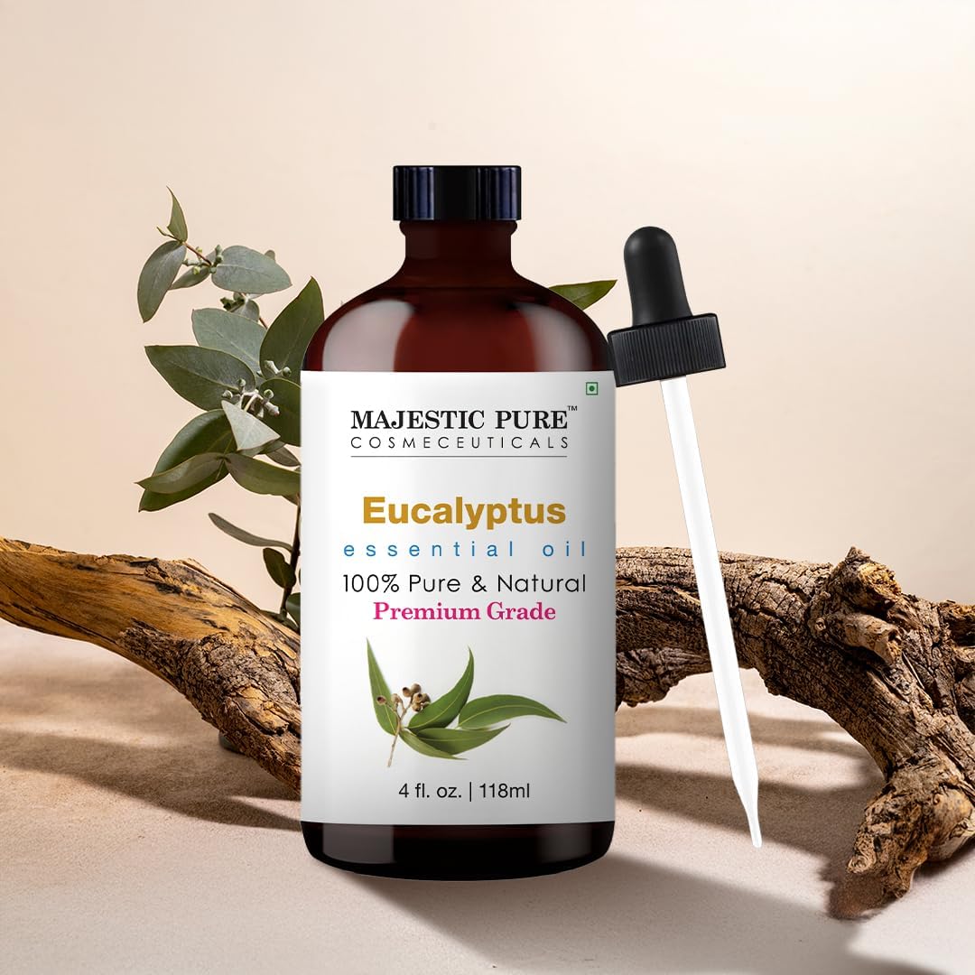 Majestic Pure Eucalyptus Essential Oil with Glass Dropper, 118 ml