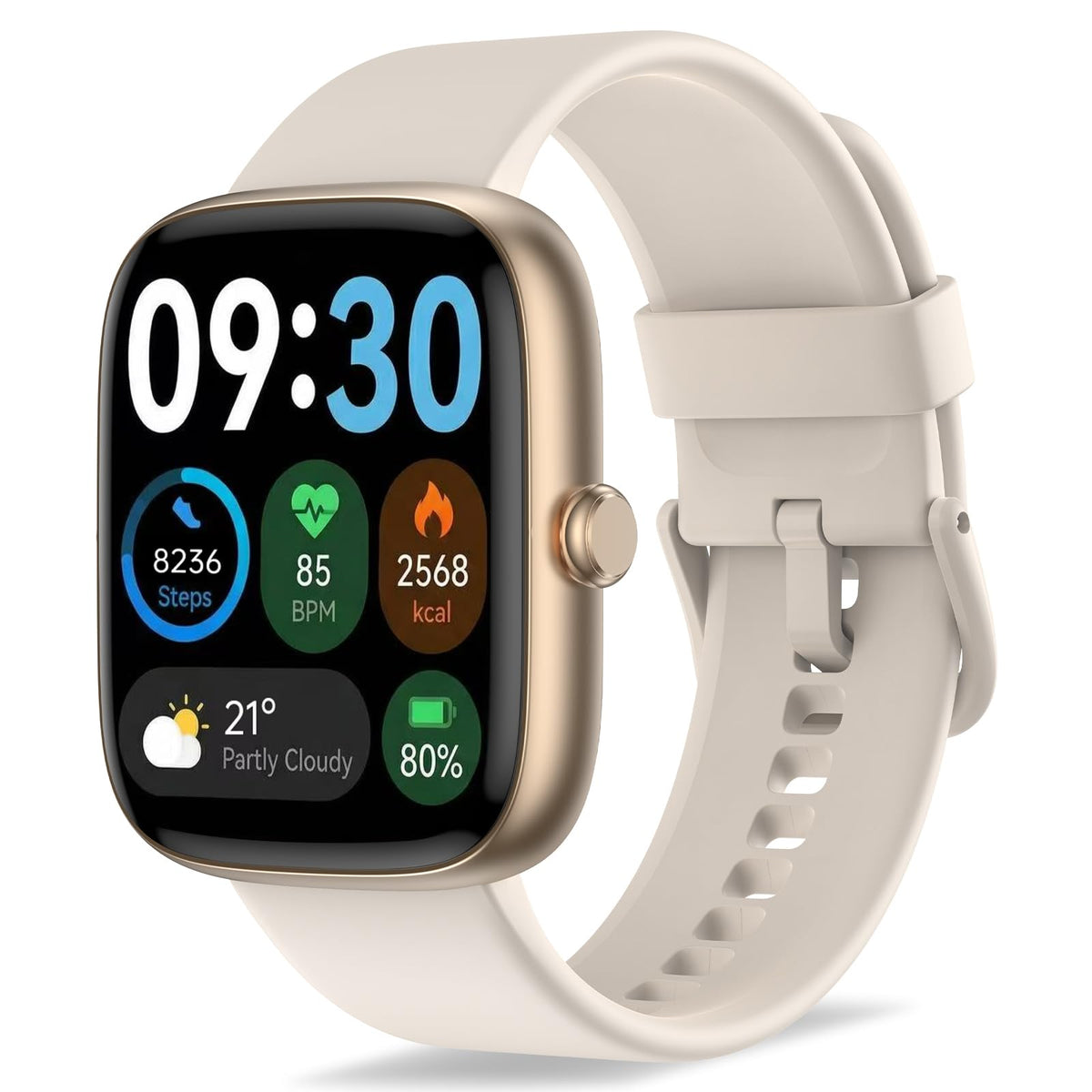 Fixwink 1.83-Inch Smart Watch with Calling, Gold