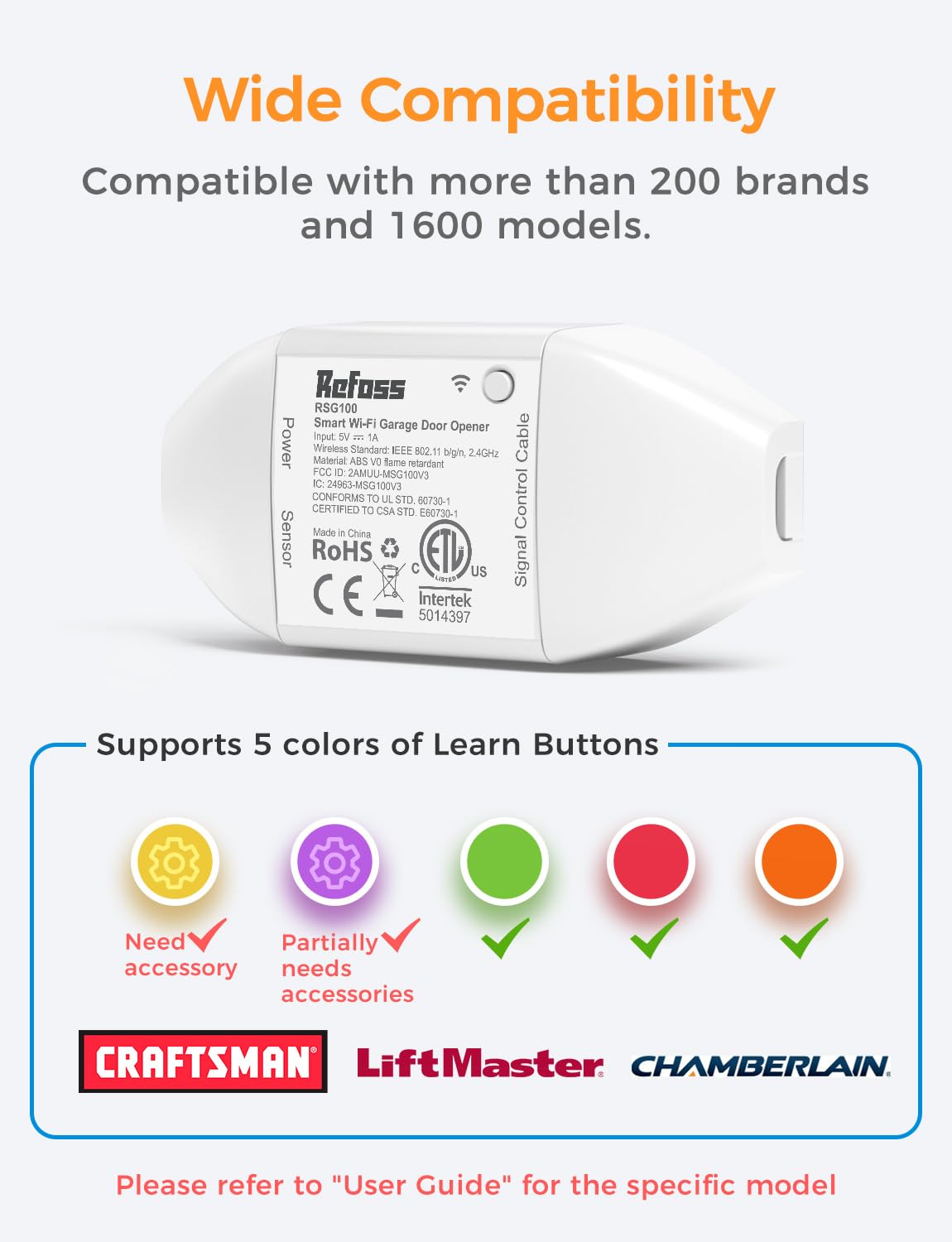 Refoss Smart Wi-Fi Garage Door Opener, Apple HomeKit