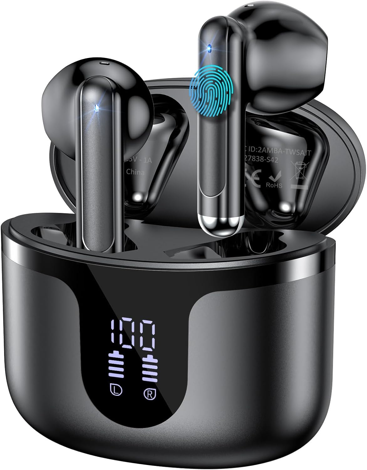 Bluetooth 5.4 Wireless Earbuds with ENC Mics, Black