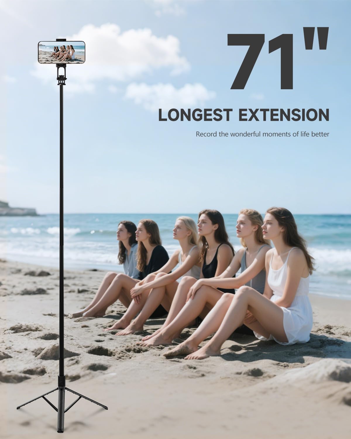 RISEOFLE 71 inch Extendable Phone Tripod and Selfie Stick with Remote