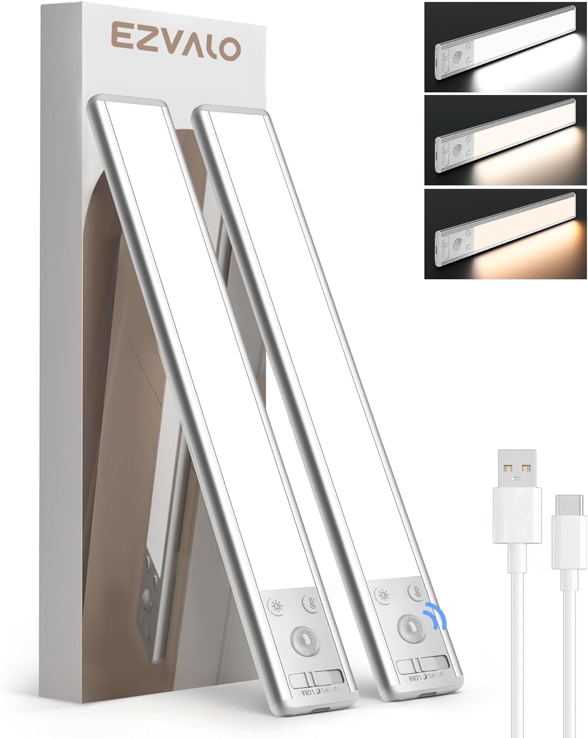 EZVALO Rechargeable Motion Sensor Under Cabinet Light, 10"