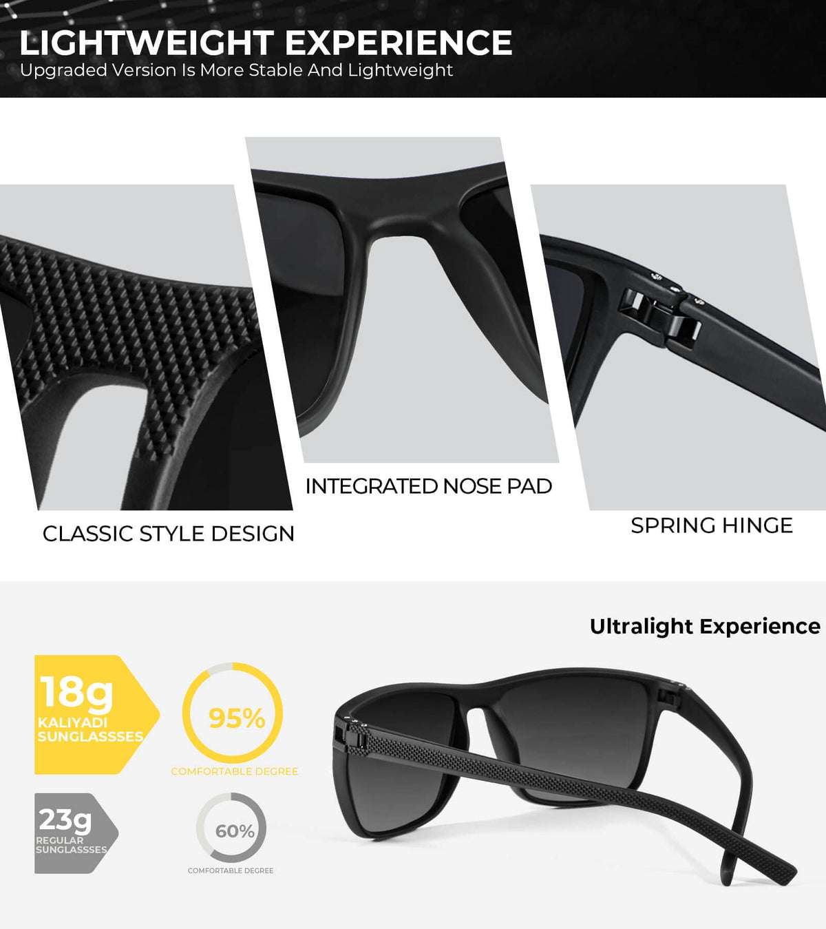 KALIYADI Polarized Rectangle Sunglasses, Black, 3 Pack