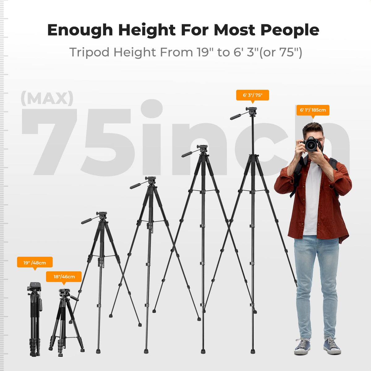 K&F CONCEPT 75" Lightweight Tripod with Remote & Phone Holder