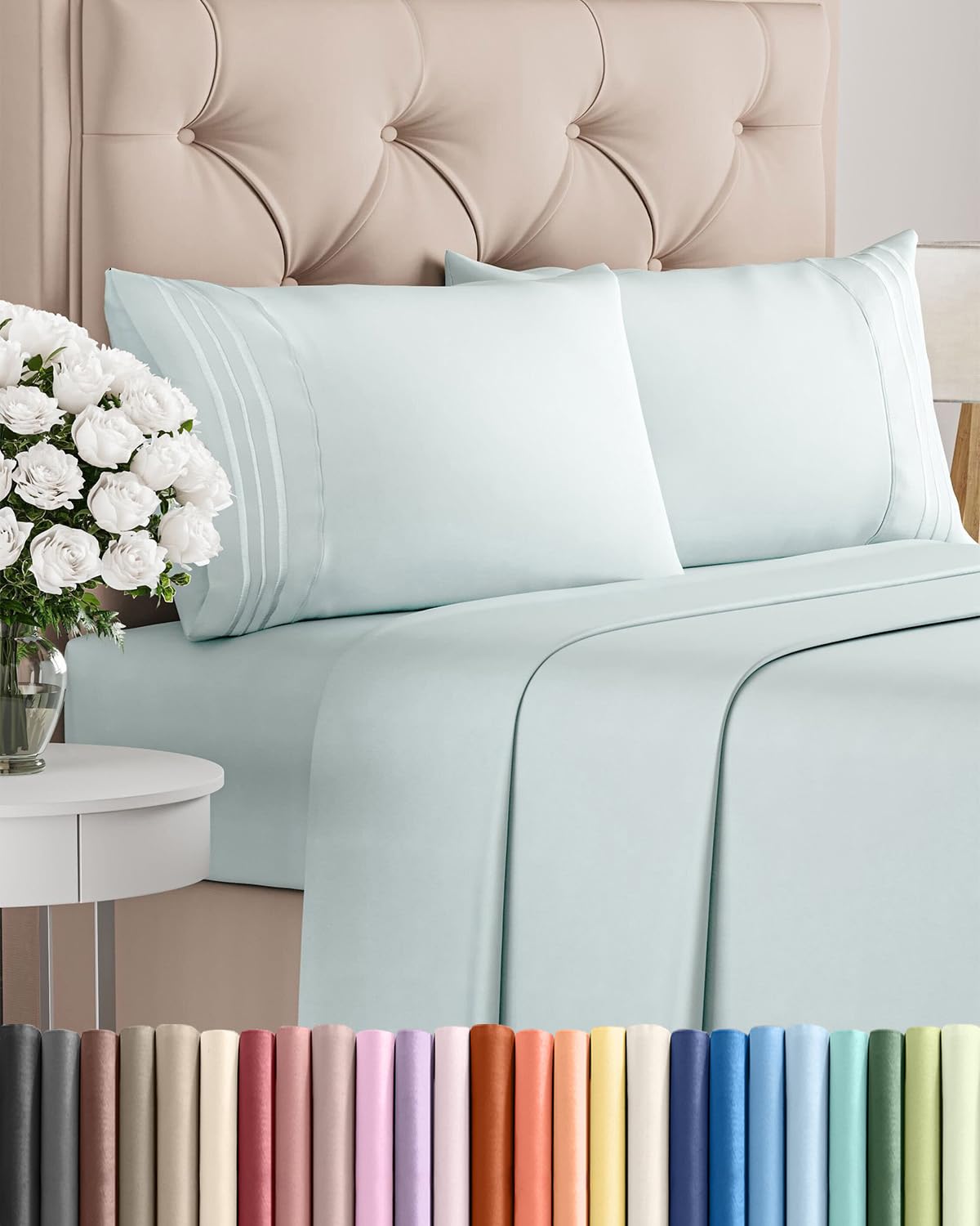 CGK Unlimited Brushed Microfibre Sheet Set, Queen, Ice Blue