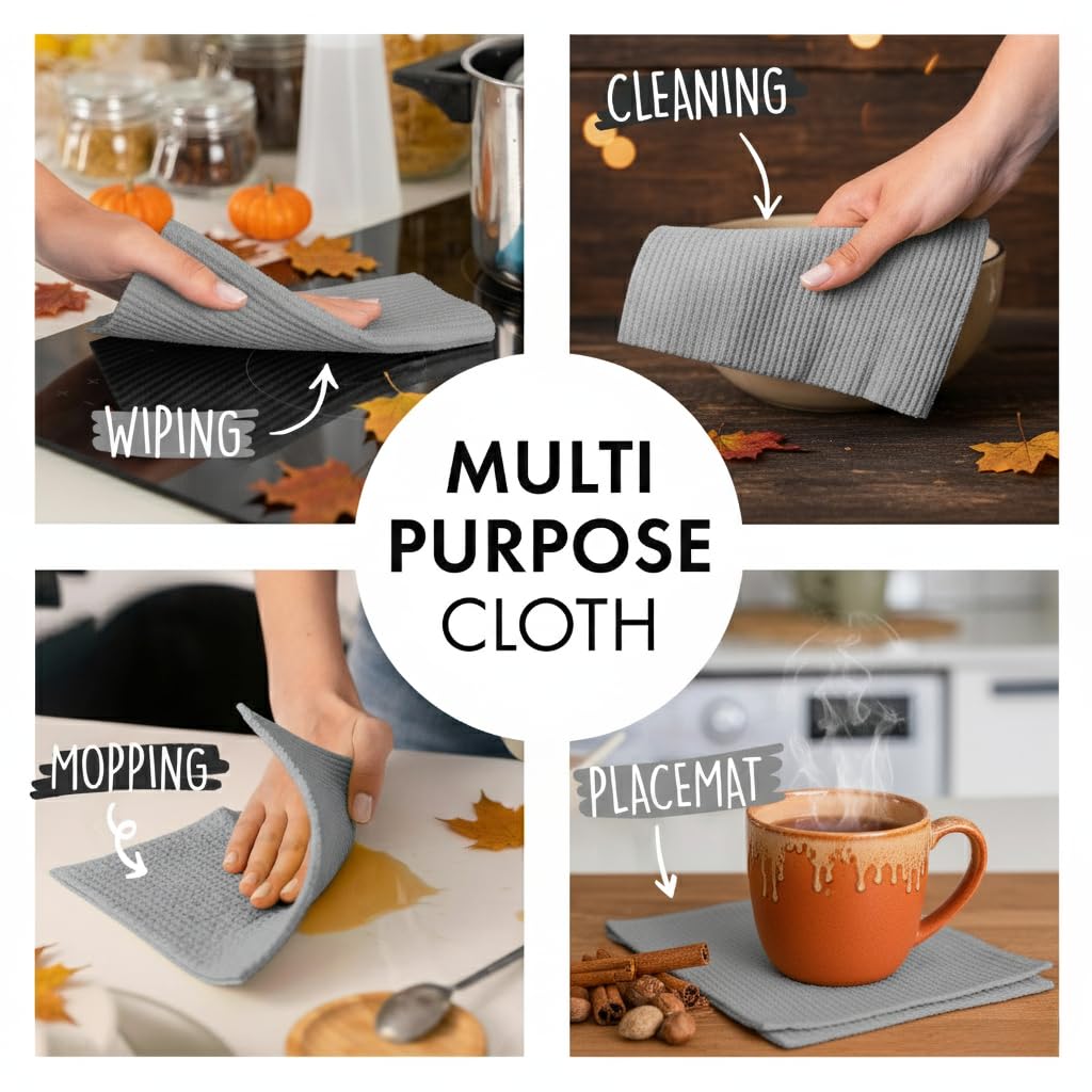 SUPERSCANDI Swedish Dish Cloths, Grey (10 Pack)