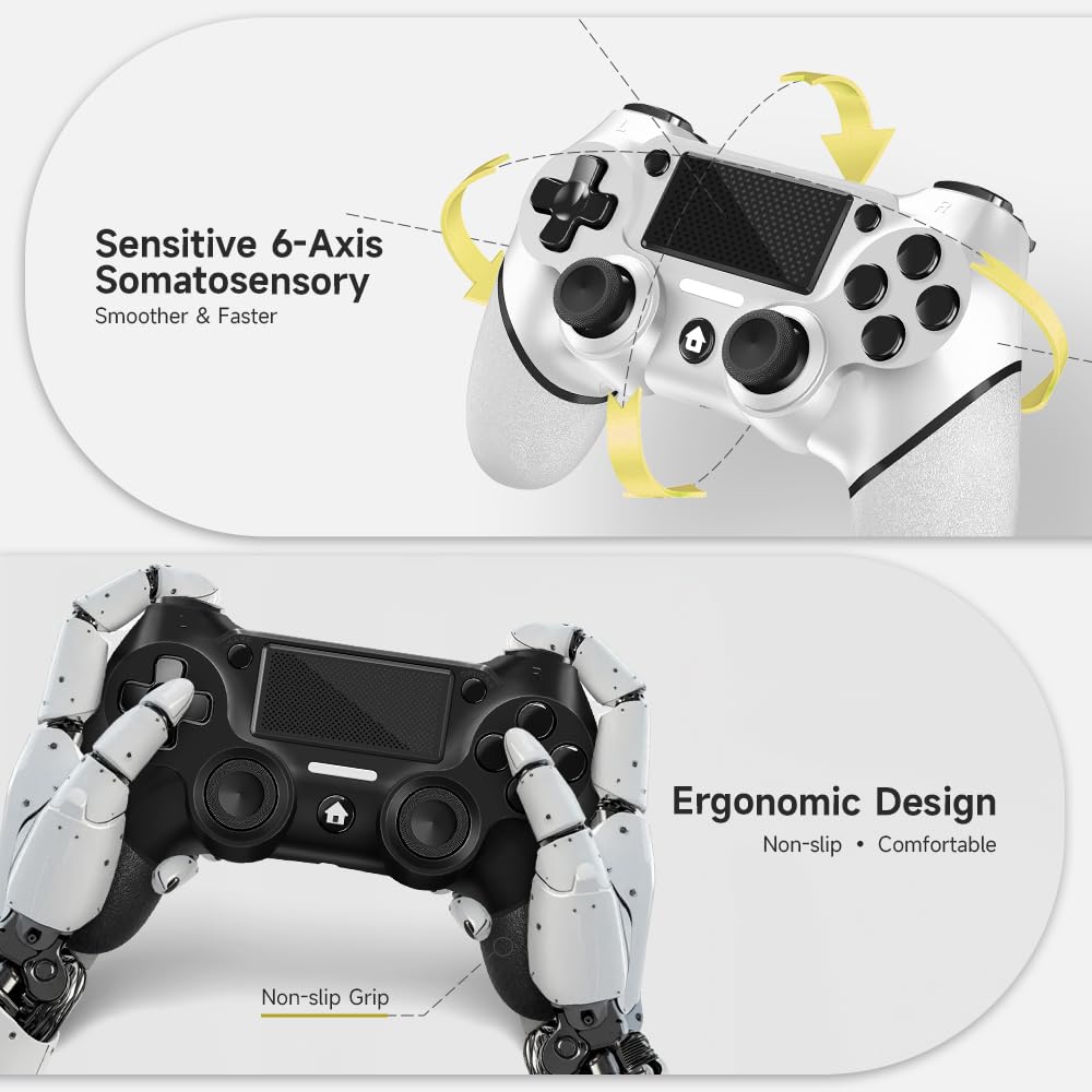 AceGamer Wireless Controllers for PS4 and PC, 2-Pack, Black and White