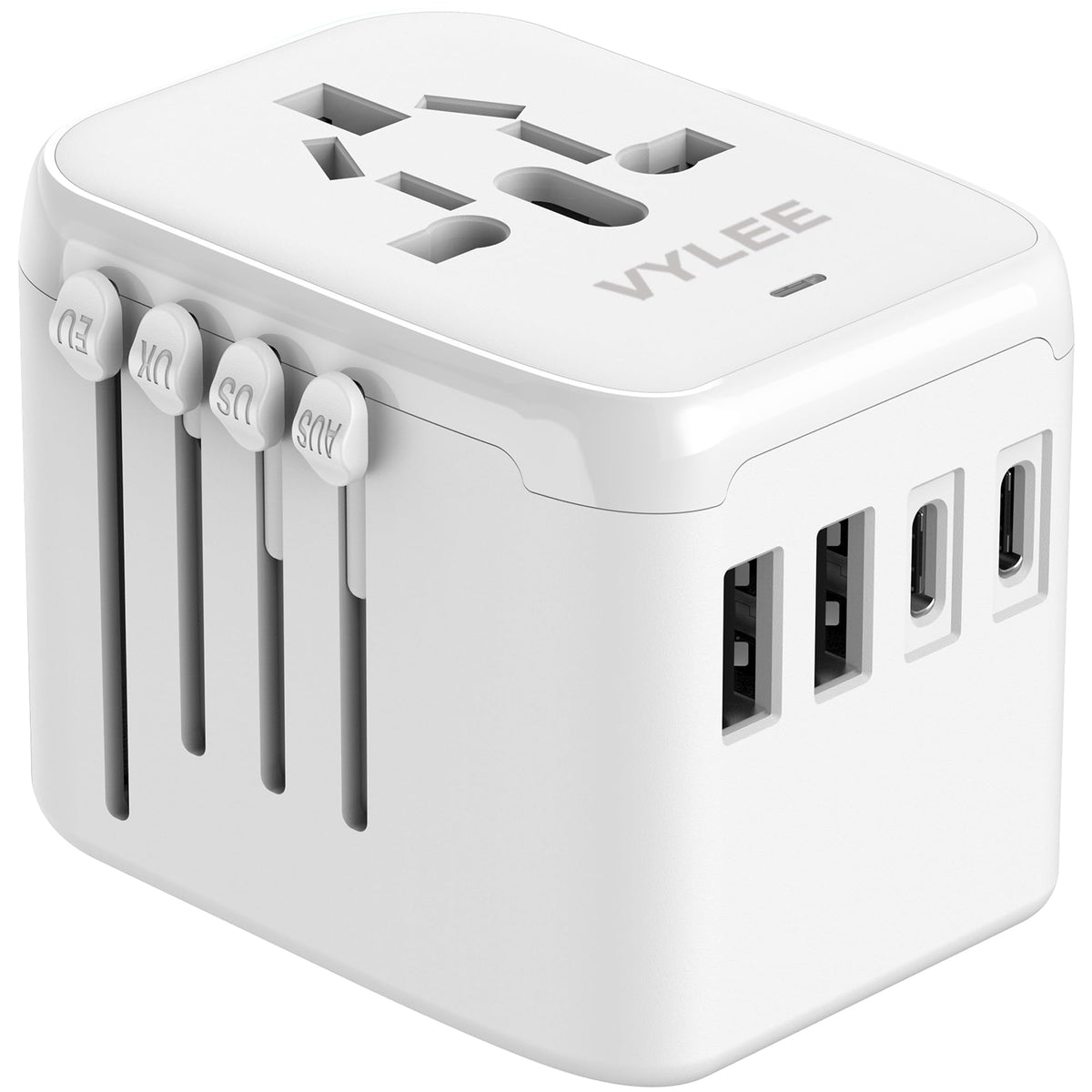VYLEE 5-in-1 International Travel Plug Adapter, White
