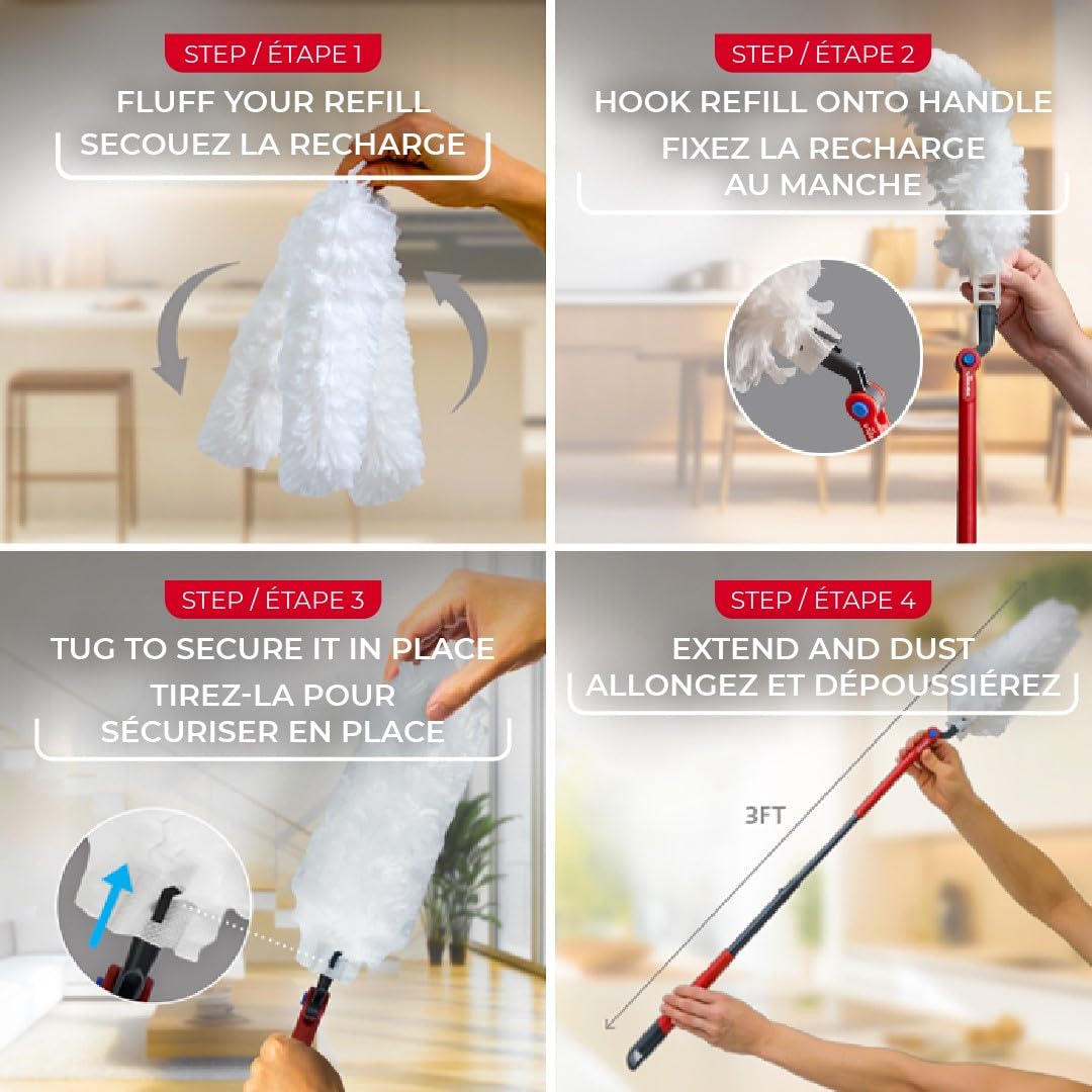 Vileda Flex & Catch Heavy Duty Dusting Kit, 15 Refills, 3 Ft Handle