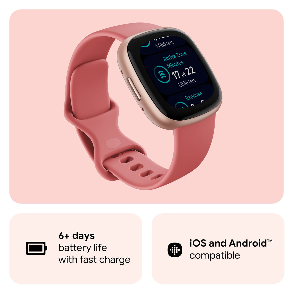 Google Fitbit Versa 4 Fitness Smartwatch, Pink Sand/Copper Rose