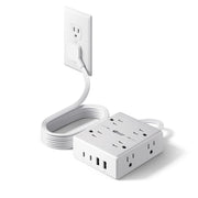 SUPERDANNY Flat Plug Surge Protector, 8 Outlets, 4 USB, 6 ft, White