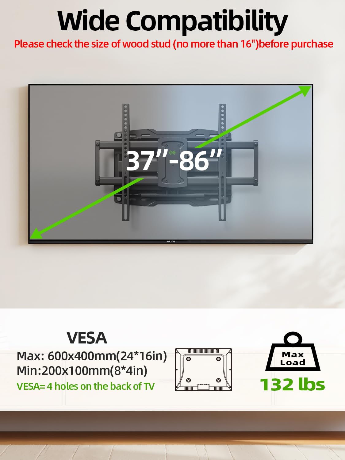 USX Mount XML019 Full Motion TV Wall Mount for 37-86" TVs