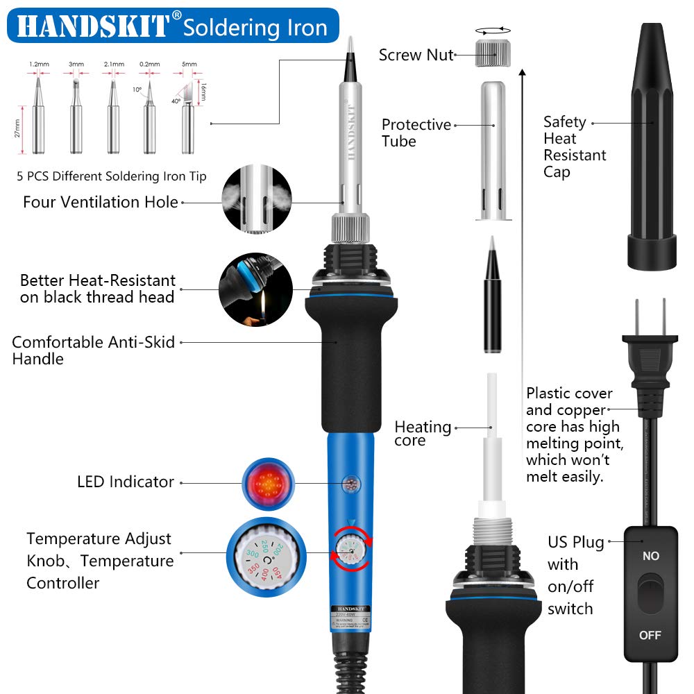 HANDSKIT 60W Adjustable Temperature Soldering Iron Kit