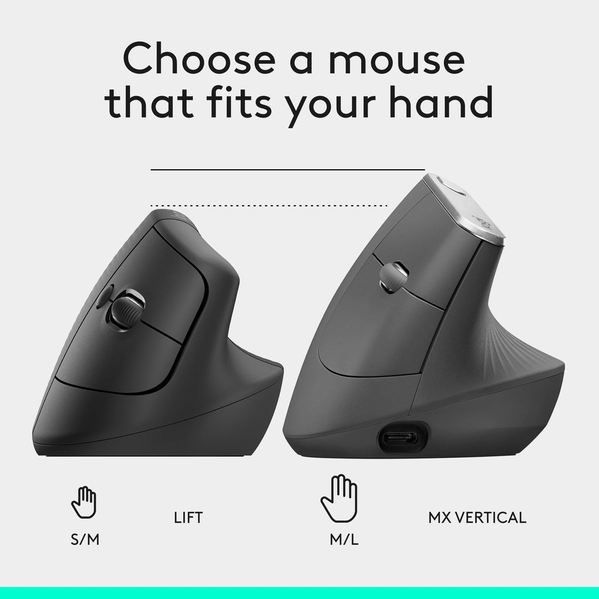 Logitech Lift Vertical Ergonomic Wireless Mouse, Graphite