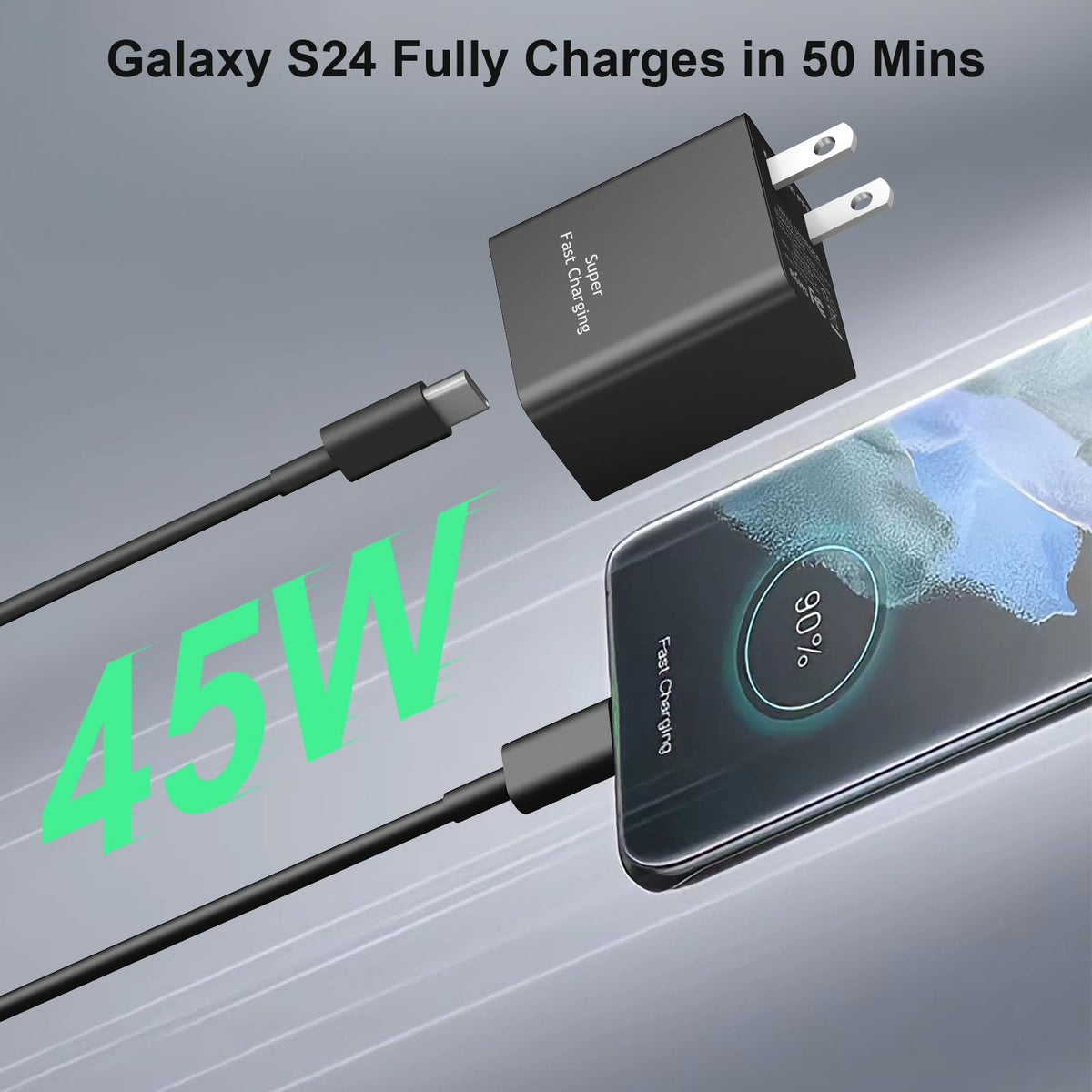 45W USB-C Fast Charger, 2 Pack with USB-C to USB-C Cable, Black