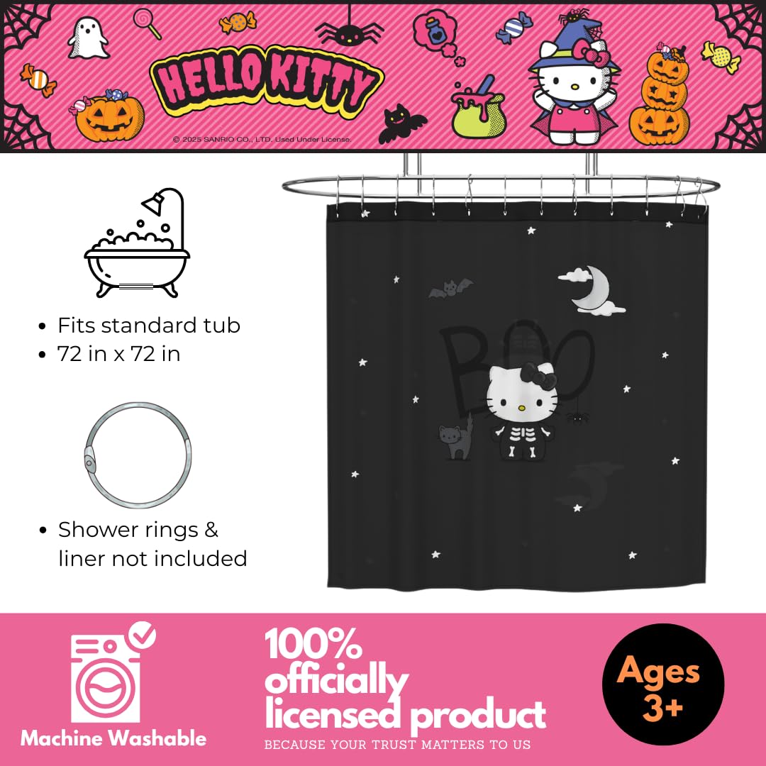 Sanrio Hello Kitty Skeleton 13-Piece Shower Curtain Set, 72x72 Inch