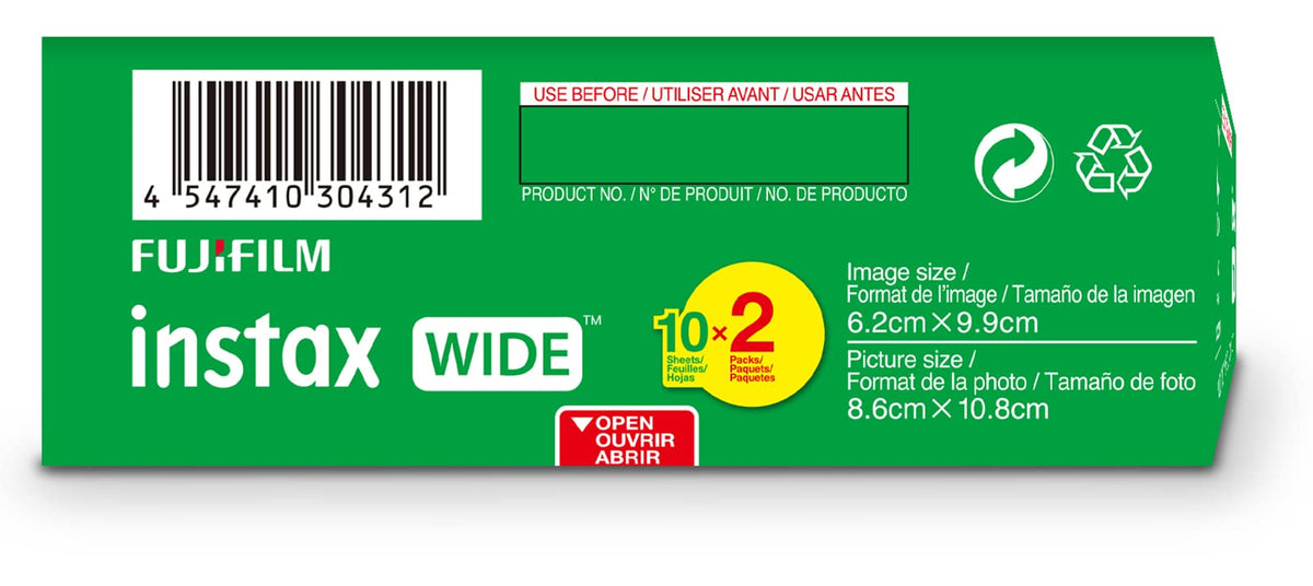 Fujifilm Instax Wide Film, White Twin Pack, 20 Exposures