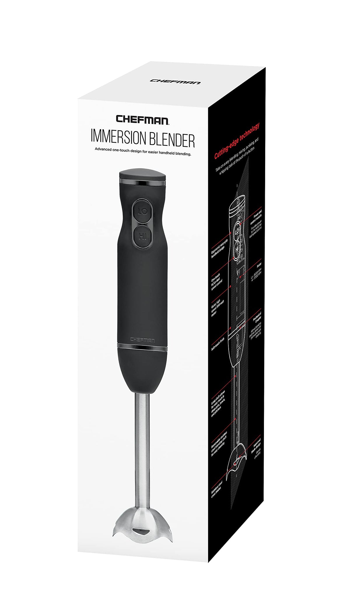 Chefman Immersion Blender, 300W, 2-Speed, Stainless Steel, Black