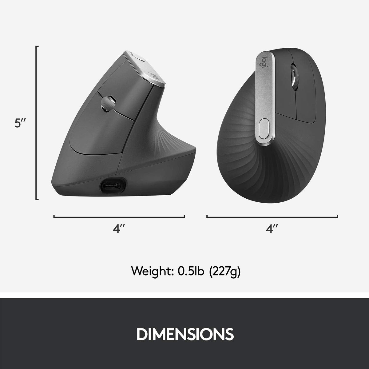 Logitech MX Vertical Wireless Ergonomic Mouse, Graphite