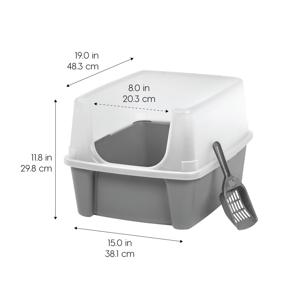 IRIS USA Large Cat Litter Box with Scatter Shield and Scoop, Gray