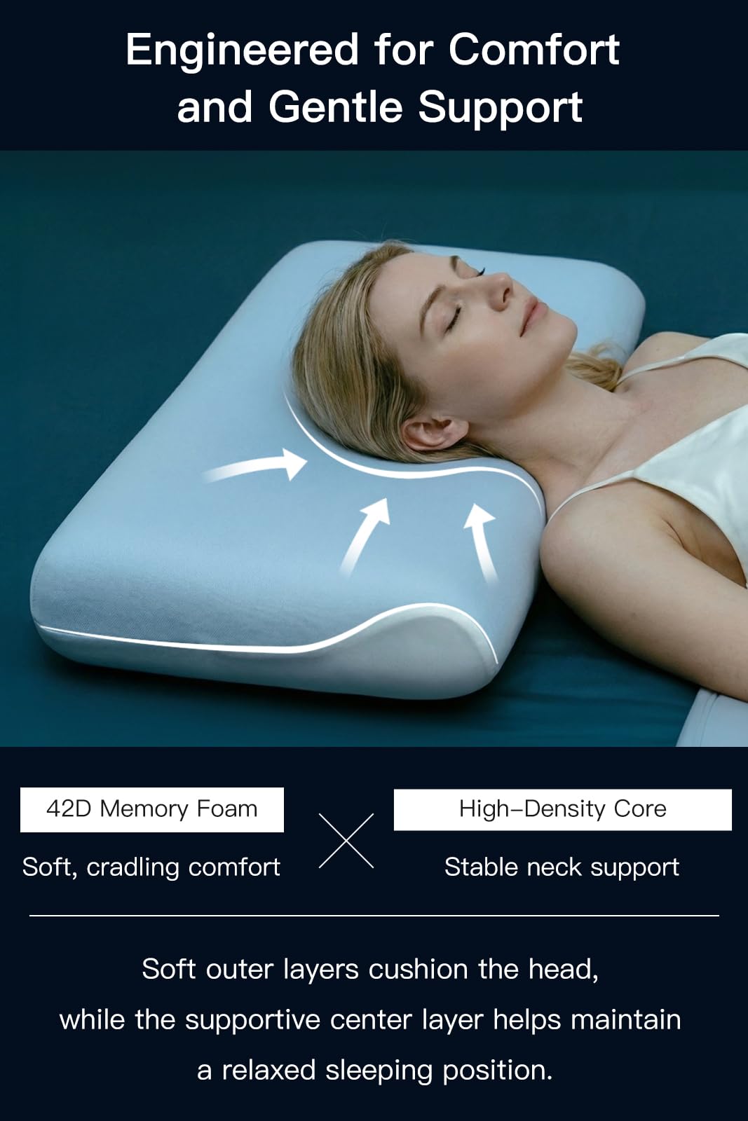 Hotel Collection Cooling Memory Foam Pillow, Queen, Blue Grey