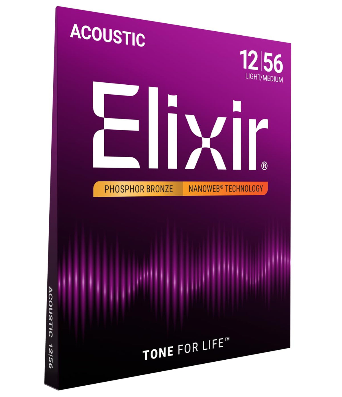 Elixir 16077 Phosphor Bronze Nanoweb Acoustic Guitar Strings, 12-56