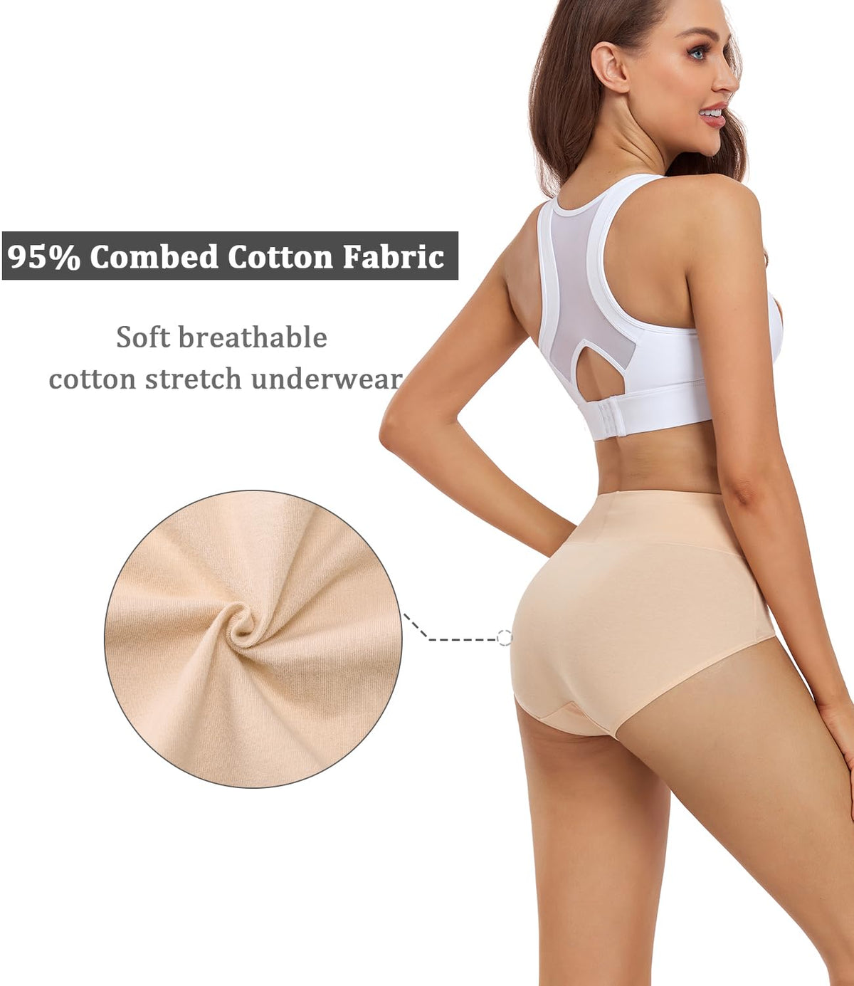Wirarpa Women's High Waisted Cotton Briefs, 5 Pack, Beige, Large