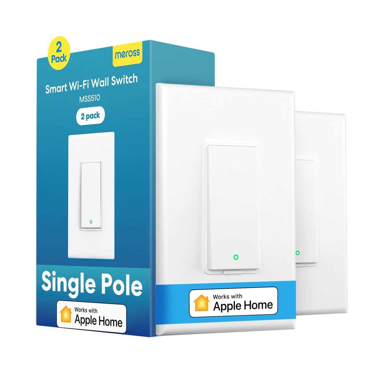 meross Smart Single Pole Light Switch, 2 Pack, Apple HomeKit