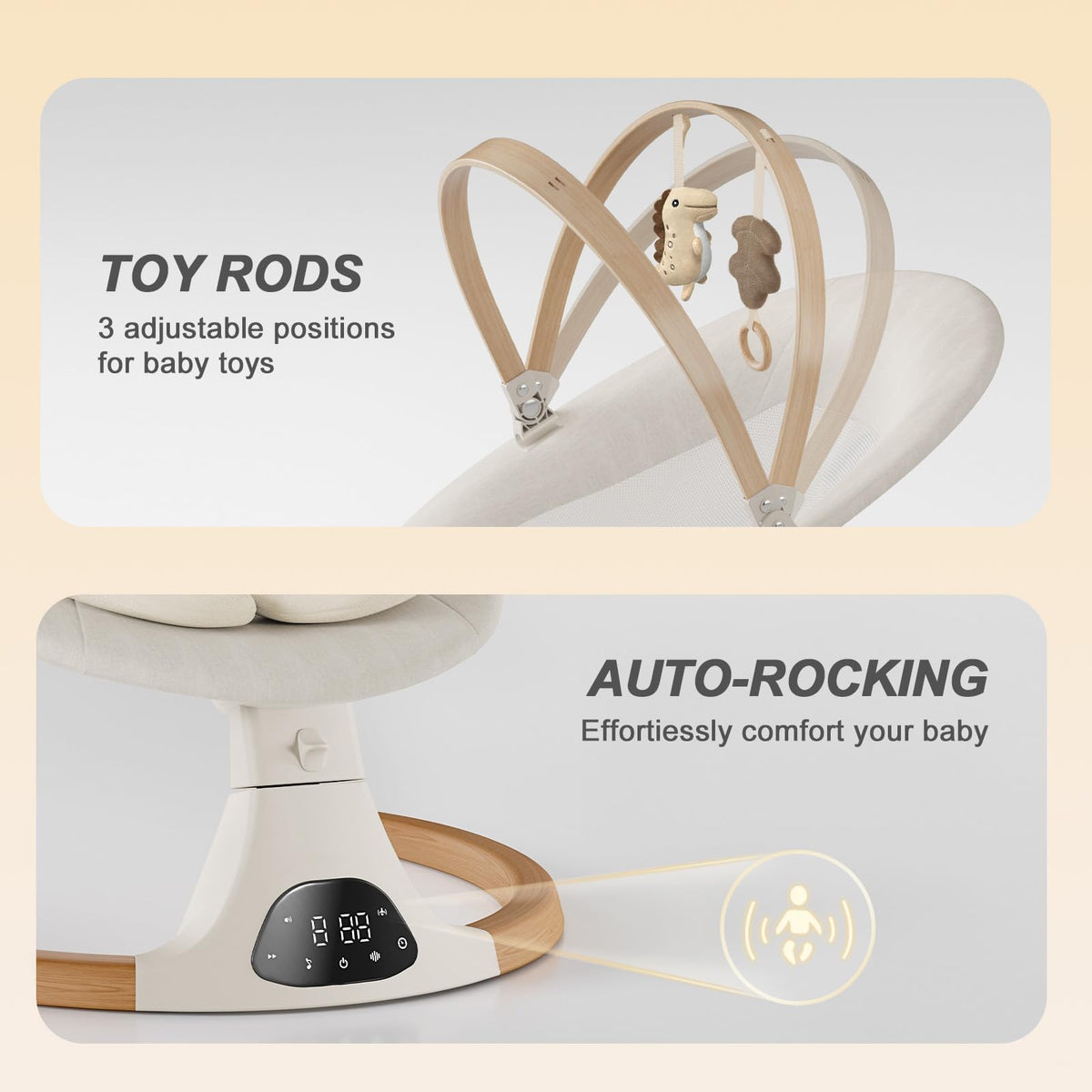 Monamii Bluetooth Baby Swing with Remote, Light Beige