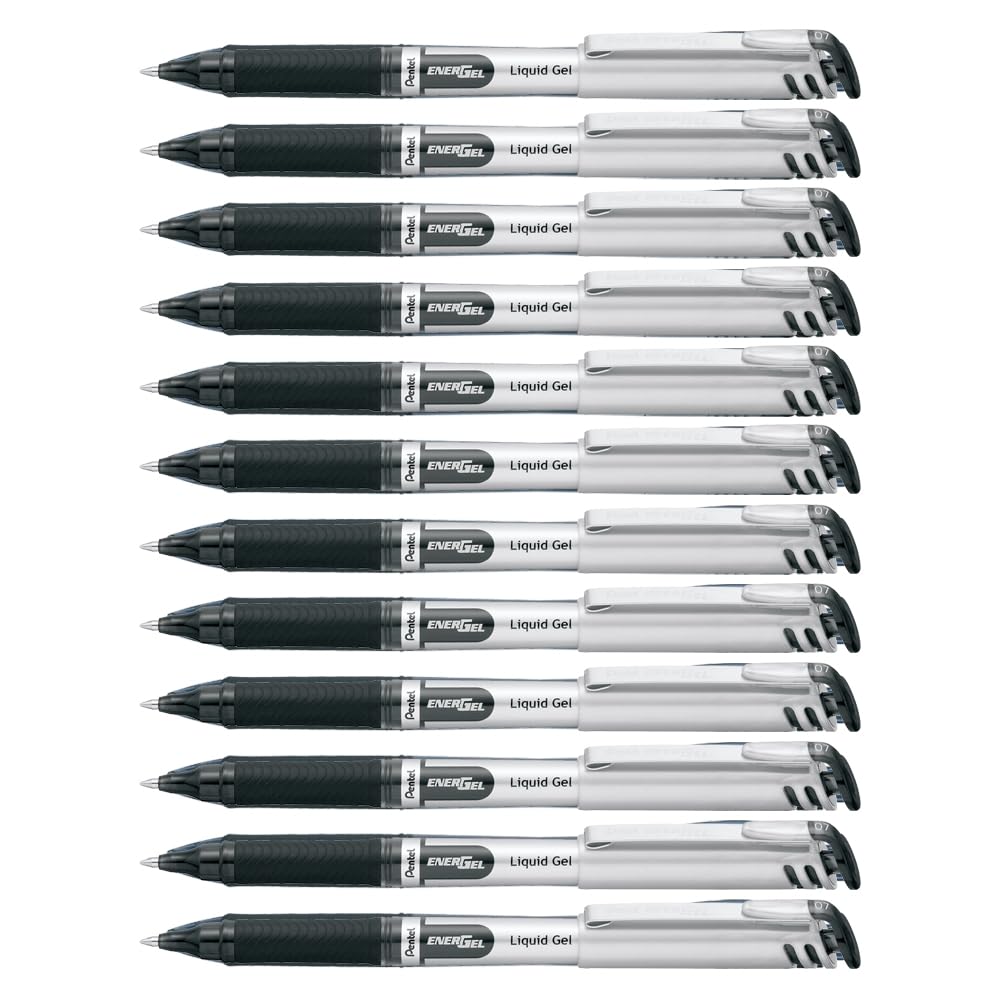 Pentel EnerGel Gel Pen with Cap, 0.7 mm, Black Ink, 12 Pack